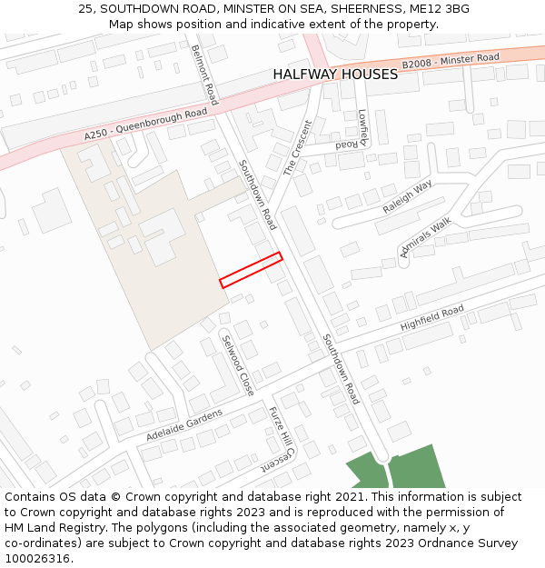 25, SOUTHDOWN ROAD, MINSTER ON SEA, SHEERNESS, ME12 3BG: Location map and indicative extent of plot
