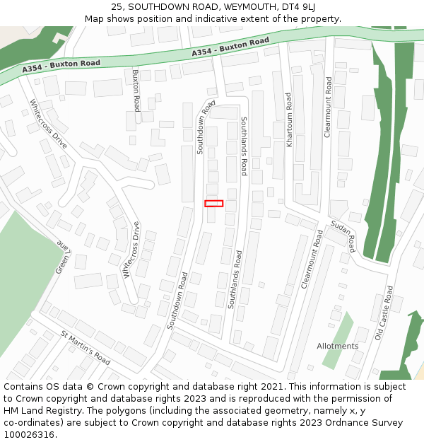 25, SOUTHDOWN ROAD, WEYMOUTH, DT4 9LJ: Location map and indicative extent of plot