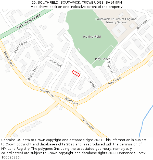 25, SOUTHFIELD, SOUTHWICK, TROWBRIDGE, BA14 9PN: Location map and indicative extent of plot