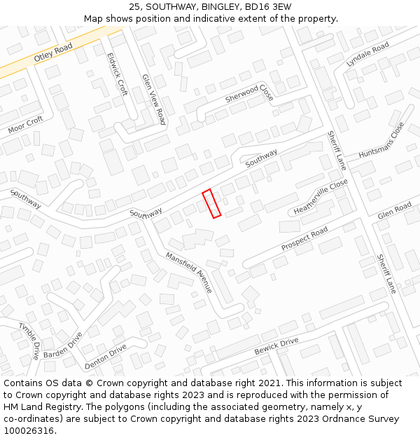 25, SOUTHWAY, BINGLEY, BD16 3EW: Location map and indicative extent of plot