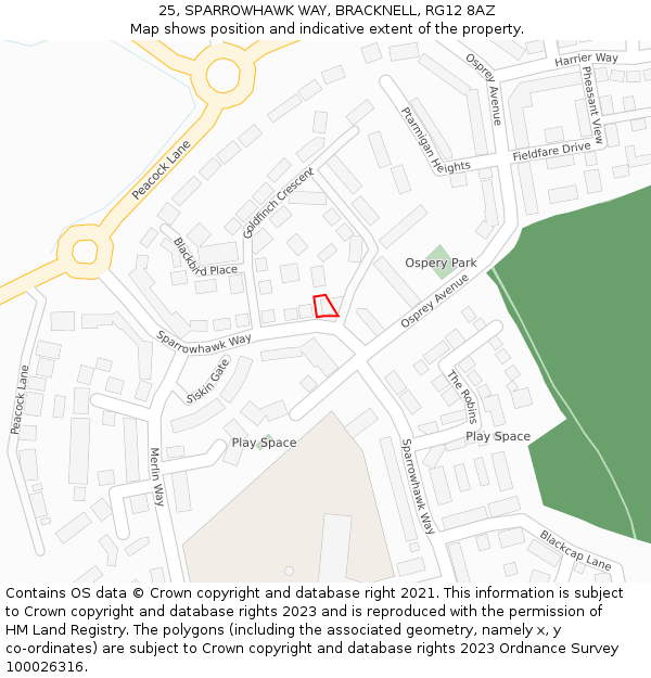 25, SPARROWHAWK WAY, BRACKNELL, RG12 8AZ: Location map and indicative extent of plot