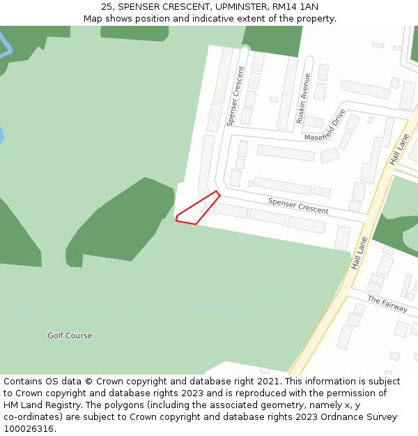25, SPENSER CRESCENT, UPMINSTER, RM14 1AN: Location map and indicative extent of plot