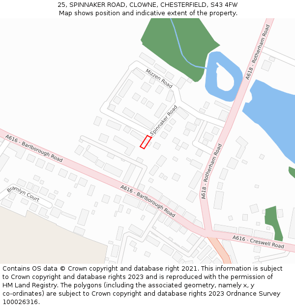 25, SPINNAKER ROAD, CLOWNE, CHESTERFIELD, S43 4FW: Location map and indicative extent of plot