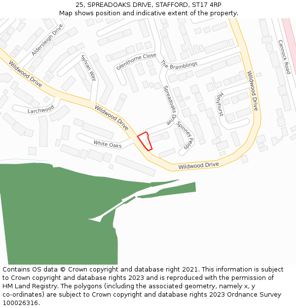 25, SPREADOAKS DRIVE, STAFFORD, ST17 4RP: Location map and indicative extent of plot