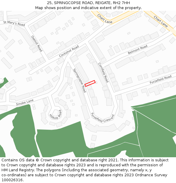25, SPRINGCOPSE ROAD, REIGATE, RH2 7HH: Location map and indicative extent of plot
