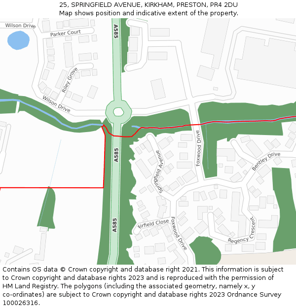 25, SPRINGFIELD AVENUE, KIRKHAM, PRESTON, PR4 2DU: Location map and indicative extent of plot