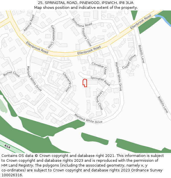 25, SPRINGTAIL ROAD, PINEWOOD, IPSWICH, IP8 3UA: Location map and indicative extent of plot