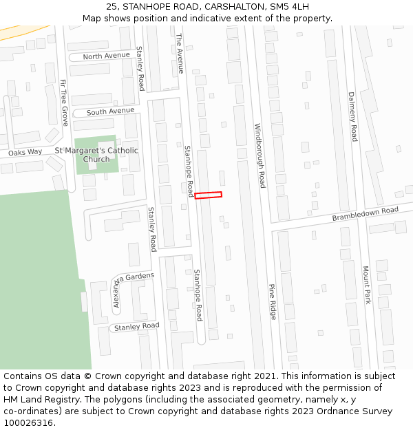 25, STANHOPE ROAD, CARSHALTON, SM5 4LH: Location map and indicative extent of plot