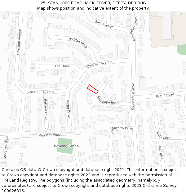 25, STANHOPE ROAD, MICKLEOVER, DERBY, DE3 9HG: Location map and indicative extent of plot