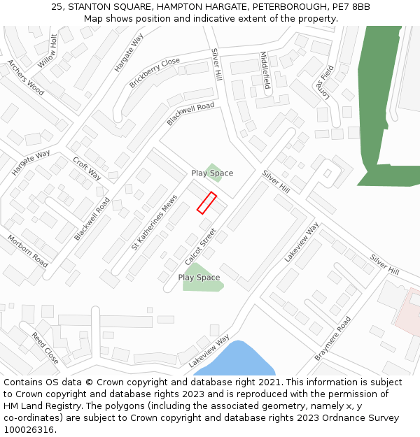 25, STANTON SQUARE, HAMPTON HARGATE, PETERBOROUGH, PE7 8BB: Location map and indicative extent of plot