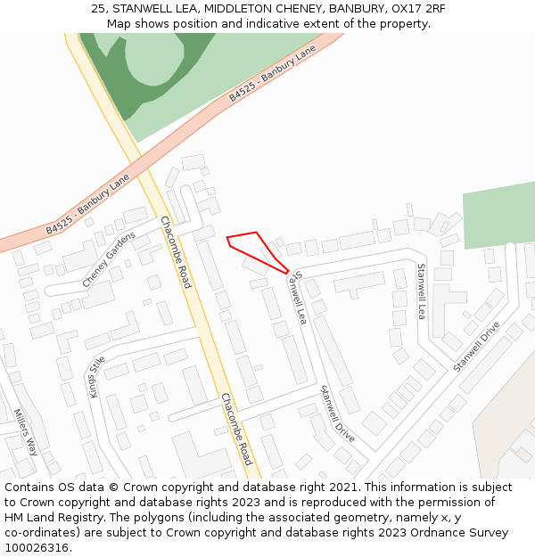 25, STANWELL LEA, MIDDLETON CHENEY, BANBURY, OX17 2RF: Location map and indicative extent of plot