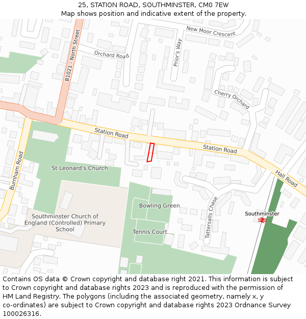 25, STATION ROAD, SOUTHMINSTER, CM0 7EW: Location map and indicative extent of plot