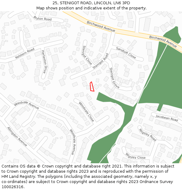 25, STENIGOT ROAD, LINCOLN, LN6 3PD: Location map and indicative extent of plot