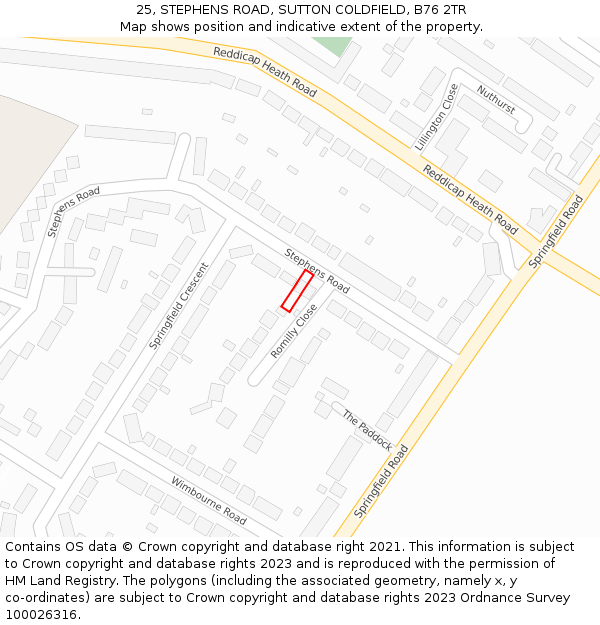 25, STEPHENS ROAD, SUTTON COLDFIELD, B76 2TR: Location map and indicative extent of plot