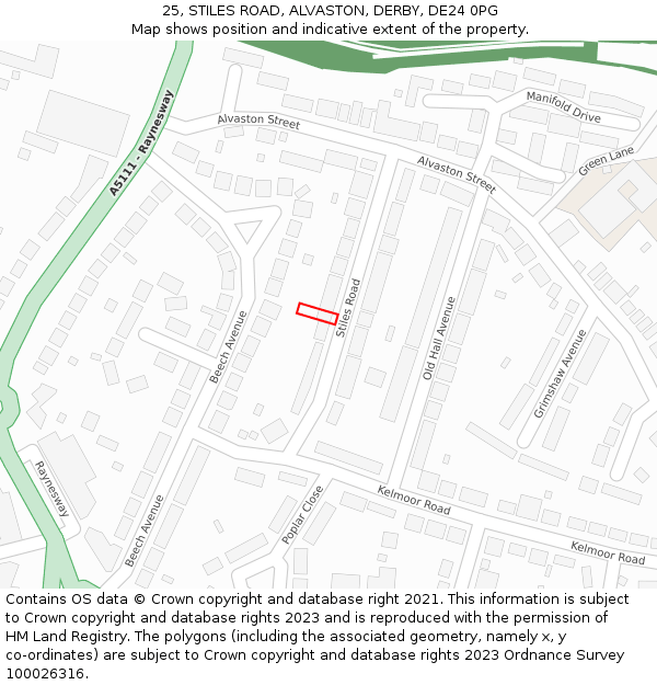 25, STILES ROAD, ALVASTON, DERBY, DE24 0PG: Location map and indicative extent of plot