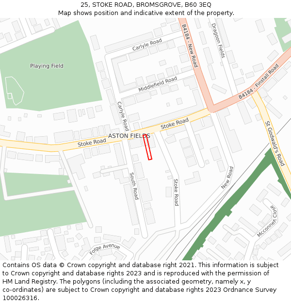 25, STOKE ROAD, BROMSGROVE, B60 3EQ: Location map and indicative extent of plot