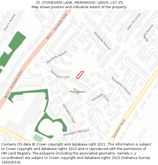 25, STONEGATE LANE, MEANWOOD, LEEDS, LS7 2TJ: Location map and indicative extent of plot