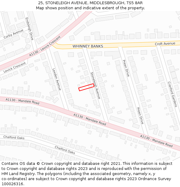 25, STONELEIGH AVENUE, MIDDLESBROUGH, TS5 8AR: Location map and indicative extent of plot