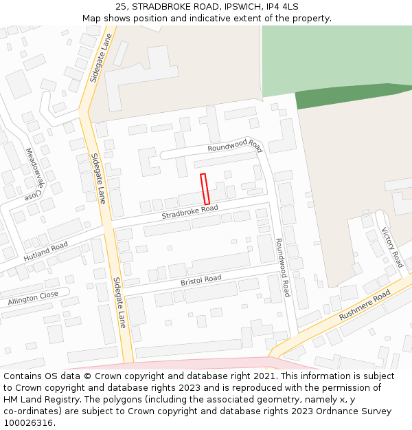 25, STRADBROKE ROAD, IPSWICH, IP4 4LS: Location map and indicative extent of plot