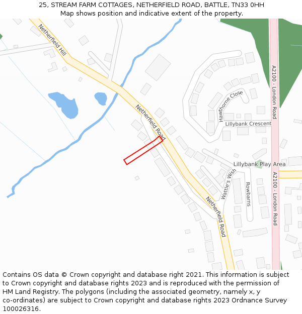 25, STREAM FARM COTTAGES, NETHERFIELD ROAD, BATTLE, TN33 0HH: Location map and indicative extent of plot