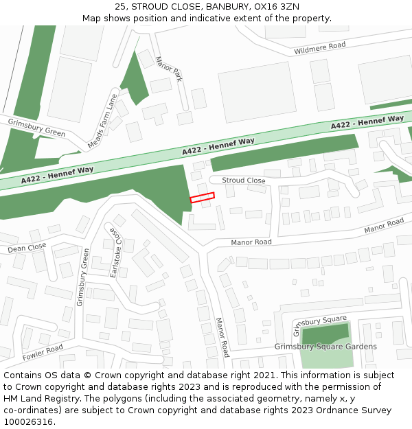 25, STROUD CLOSE, BANBURY, OX16 3ZN: Location map and indicative extent of plot