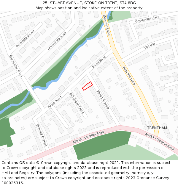 25, STUART AVENUE, STOKE-ON-TRENT, ST4 8BG: Location map and indicative extent of plot