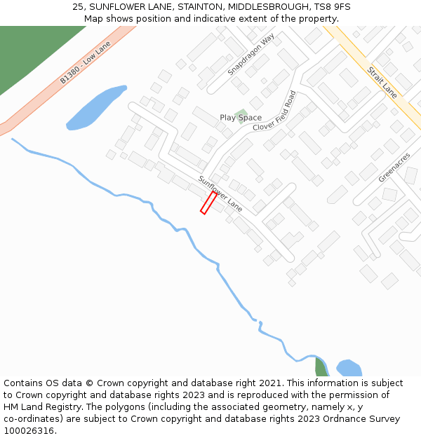 25, SUNFLOWER LANE, STAINTON, MIDDLESBROUGH, TS8 9FS: Location map and indicative extent of plot