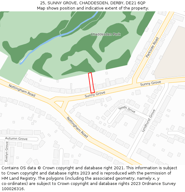 25, SUNNY GROVE, CHADDESDEN, DERBY, DE21 6QP: Location map and indicative extent of plot