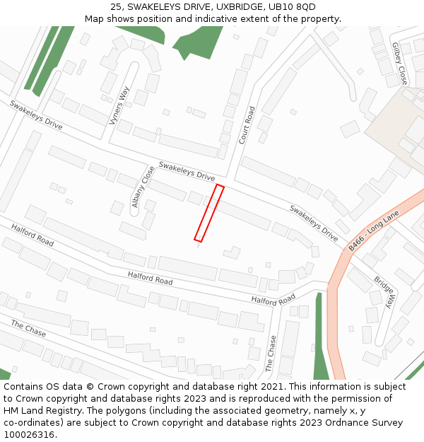 25, SWAKELEYS DRIVE, UXBRIDGE, UB10 8QD: Location map and indicative extent of plot