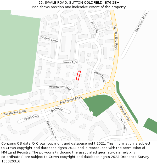 25, SWALE ROAD, SUTTON COLDFIELD, B76 2BH: Location map and indicative extent of plot