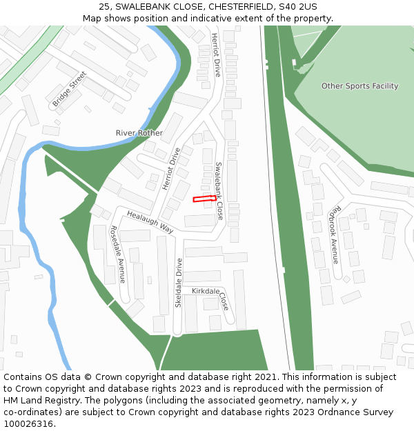 25, SWALEBANK CLOSE, CHESTERFIELD, S40 2US: Location map and indicative extent of plot