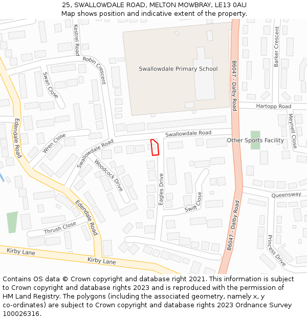 25, SWALLOWDALE ROAD, MELTON MOWBRAY, LE13 0AU: Location map and indicative extent of plot