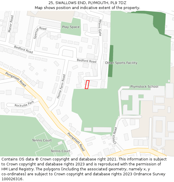 25, SWALLOWS END, PLYMOUTH, PL9 7DZ: Location map and indicative extent of plot
