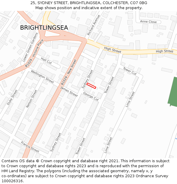 25, SYDNEY STREET, BRIGHTLINGSEA, COLCHESTER, CO7 0BG: Location map and indicative extent of plot