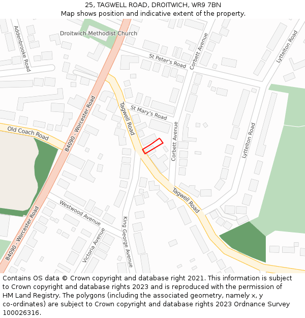 25, TAGWELL ROAD, DROITWICH, WR9 7BN: Location map and indicative extent of plot