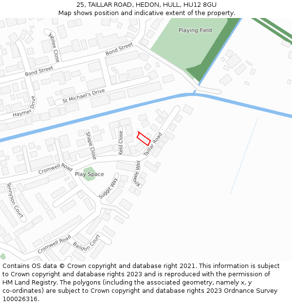 25, TAILLAR ROAD, HEDON, HULL, HU12 8GU: Location map and indicative extent of plot