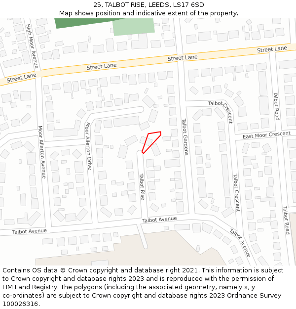 25, TALBOT RISE, LEEDS, LS17 6SD: Location map and indicative extent of plot