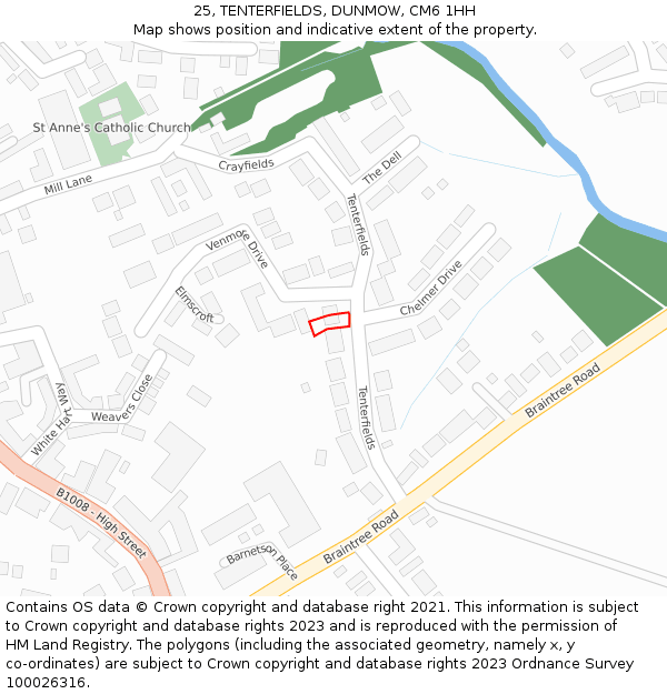 25, TENTERFIELDS, DUNMOW, CM6 1HH: Location map and indicative extent of plot