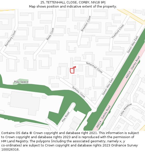 25, TETTENHALL CLOSE, CORBY, NN18 9PJ: Location map and indicative extent of plot