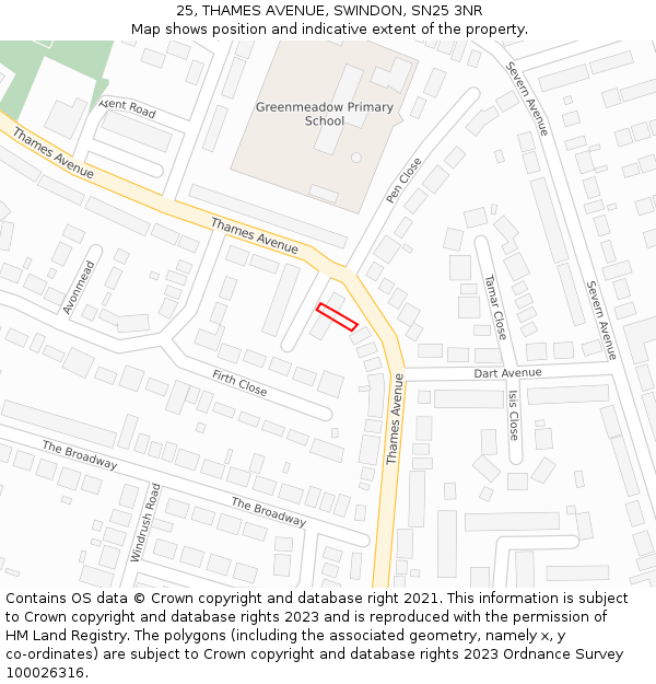 25, THAMES AVENUE, SWINDON, SN25 3NR: Location map and indicative extent of plot