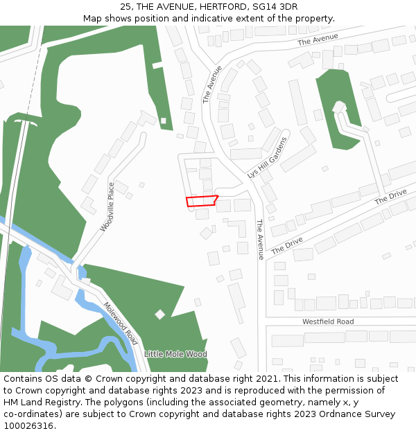 25, THE AVENUE, HERTFORD, SG14 3DR: Location map and indicative extent of plot