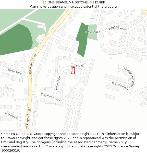 25, THE BEAMS, MAIDSTONE, ME15 8EF: Location map and indicative extent of plot