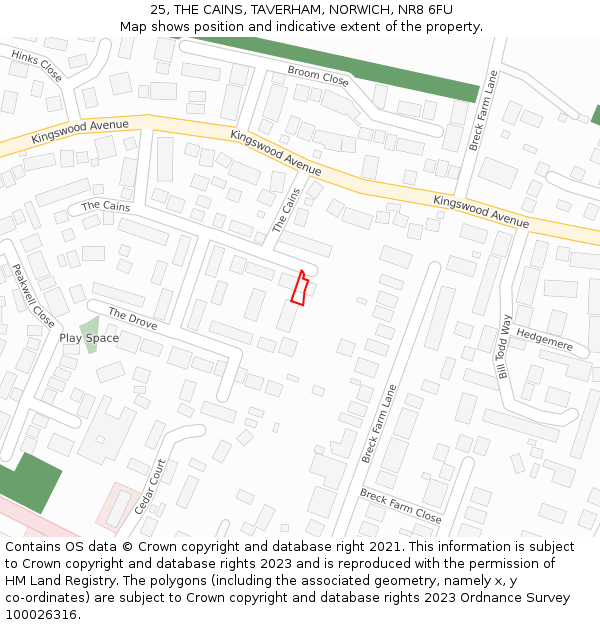 25, THE CAINS, TAVERHAM, NORWICH, NR8 6FU: Location map and indicative extent of plot