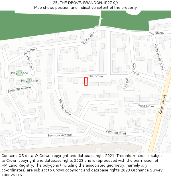 25, THE DROVE, BRANDON, IP27 0JY: Location map and indicative extent of plot