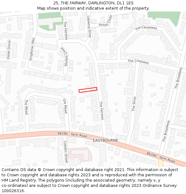 25, THE FAIRWAY, DARLINGTON, DL1 1ES: Location map and indicative extent of plot