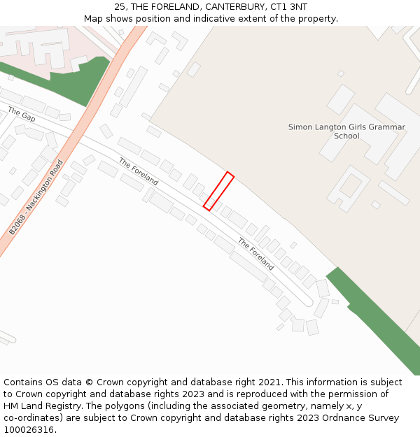 25, THE FORELAND, CANTERBURY, CT1 3NT: Location map and indicative extent of plot
