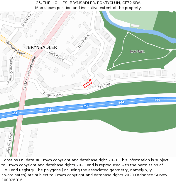 25, THE HOLLIES, BRYNSADLER, PONTYCLUN, CF72 9BA: Location map and indicative extent of plot