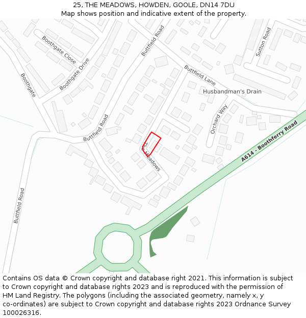 25, THE MEADOWS, HOWDEN, GOOLE, DN14 7DU: Location map and indicative extent of plot