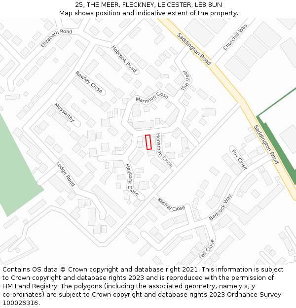 25, THE MEER, FLECKNEY, LEICESTER, LE8 8UN: Location map and indicative extent of plot