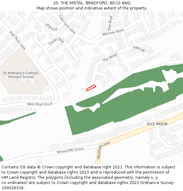 25, THE MISTAL, BRADFORD, BD10 8WQ: Location map and indicative extent of plot